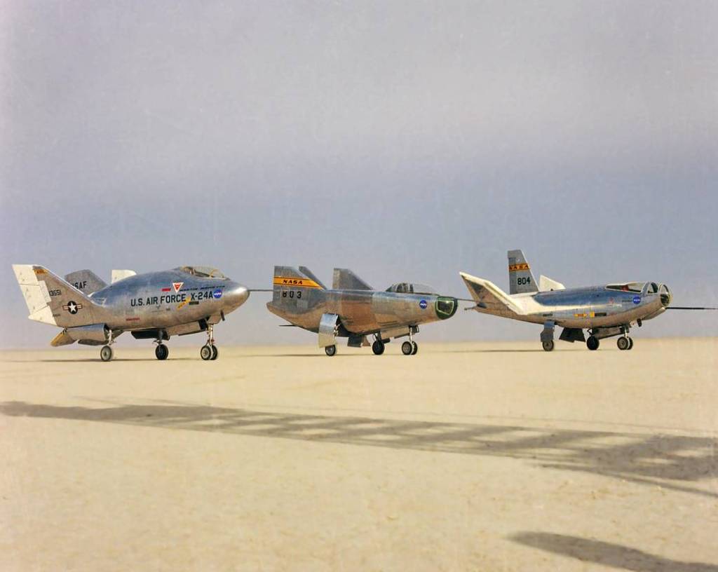 Three Lifting Bodies on Lakebed