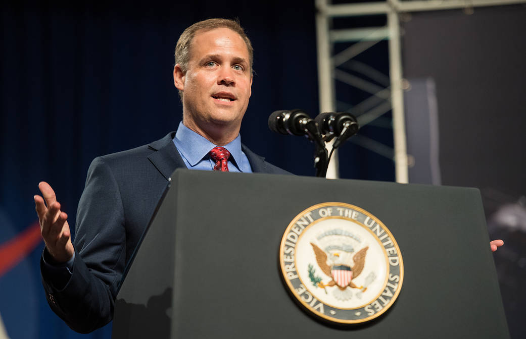 Administrator Bridenstine speaks at podium