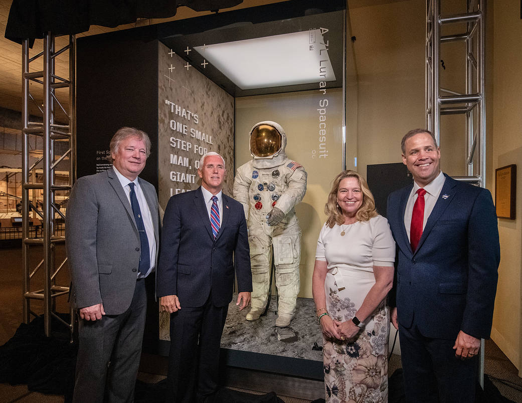 NASA Astronaut Neil Armstrong's spacesuit was unveiled July 16, 2019, at the National Air and Space Museum.