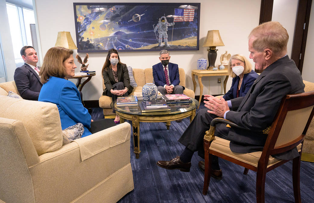 NASA leadership meets with the incoming director of NASA's Jet Propulsion Laboratory, Dr. Laurie Leshin, at the Mary W. Jackson NASA Headquarters building in Washington.