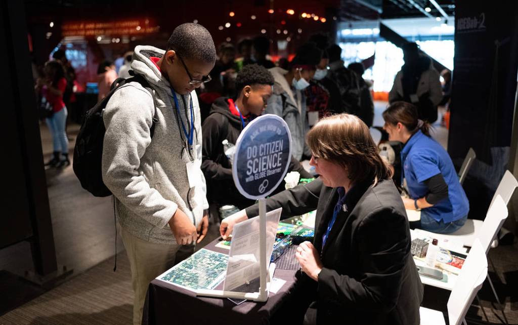 Students from Washington-area schools view STEM exhibits during an event celebrating Black History Month at the Smithsonian Institution's National Museum of African American History and Culture, Friday, Feb. 10, 2023, in Washington.