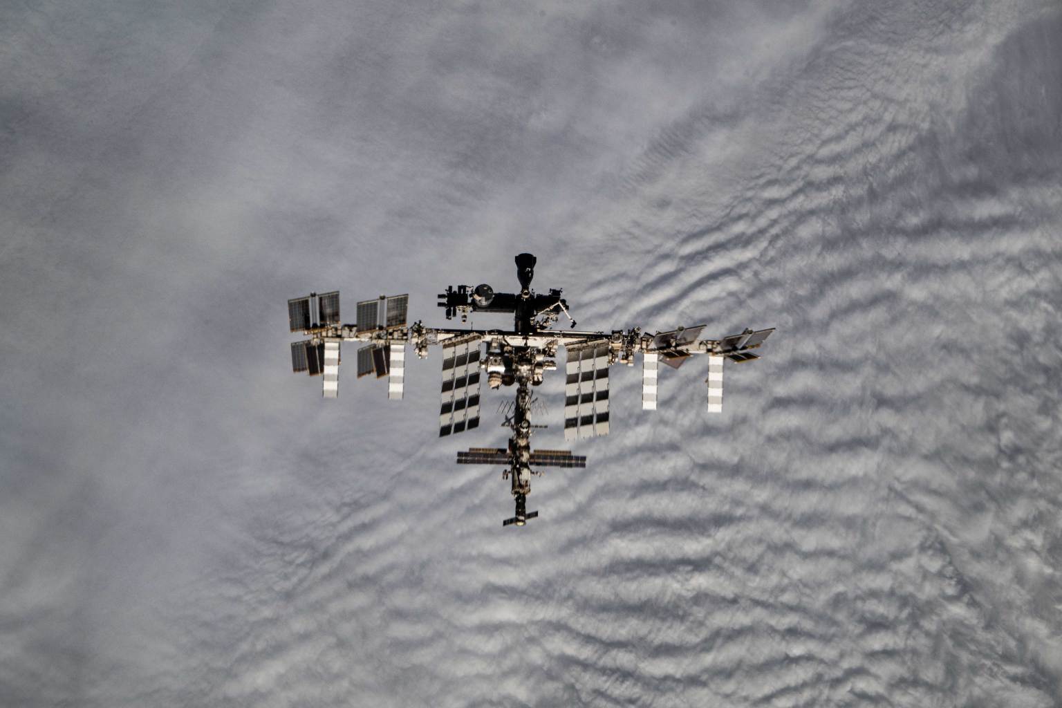 The International Space Station is pictured from the SpaceX Dragon crew spacecraft by a SpaceX Crew-8 member after undocking in October 2024.