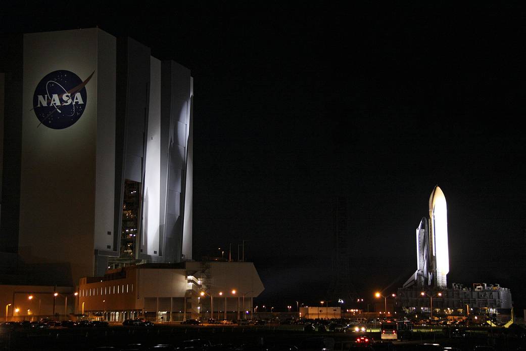 Space shuttle Atlantis makes its final journey from the Vehicle Assembly Building to Launch Pad 39A at NASA's Kennedy Space Center in Florida prior to the STS-135 mission, the last flight of the shuttle program.