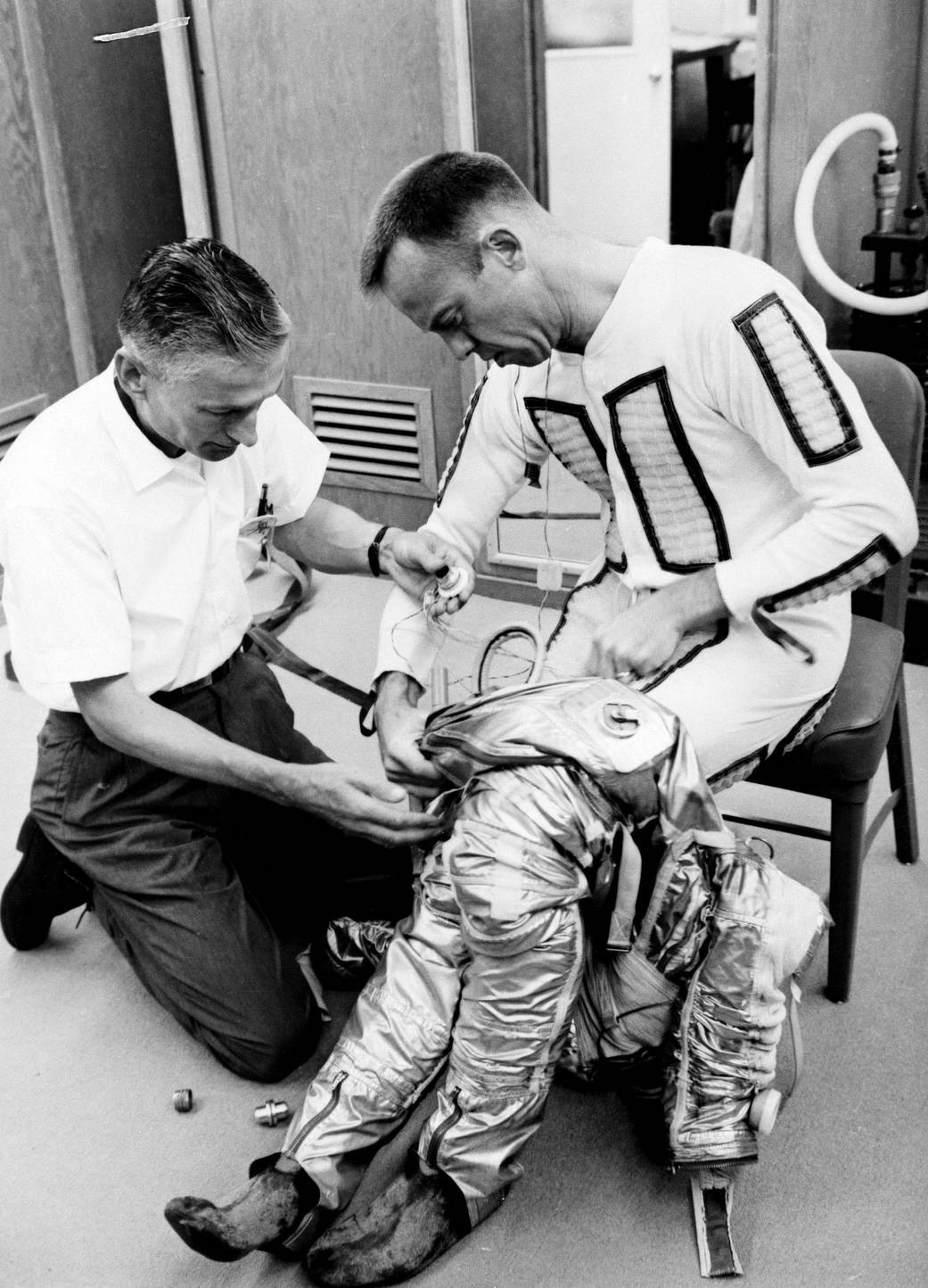 Alan Shepard suits up for flight