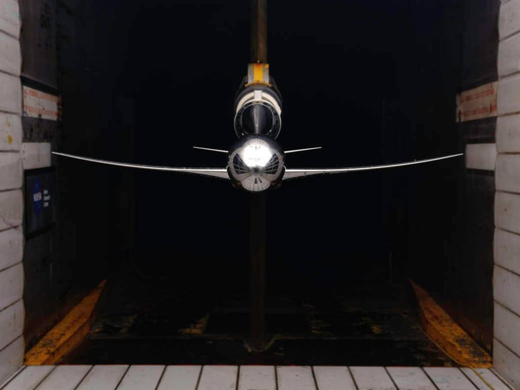 model of generic transport airplane in wind tunnel