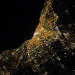 Night View of Cleveland from space, taken aboard the International Space Station.