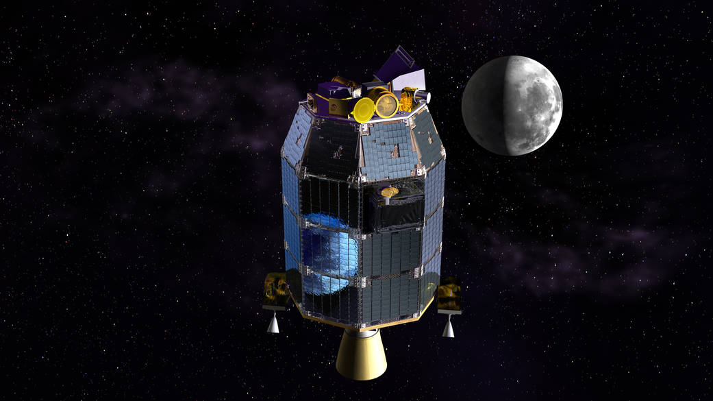 An artist's depiction of the LADEE observatory and the moon.