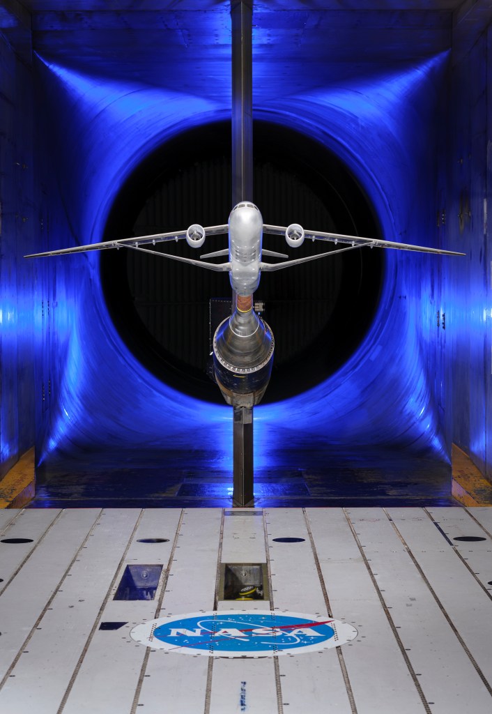 model of Truss Braced Wing aircraft in wind tunnel