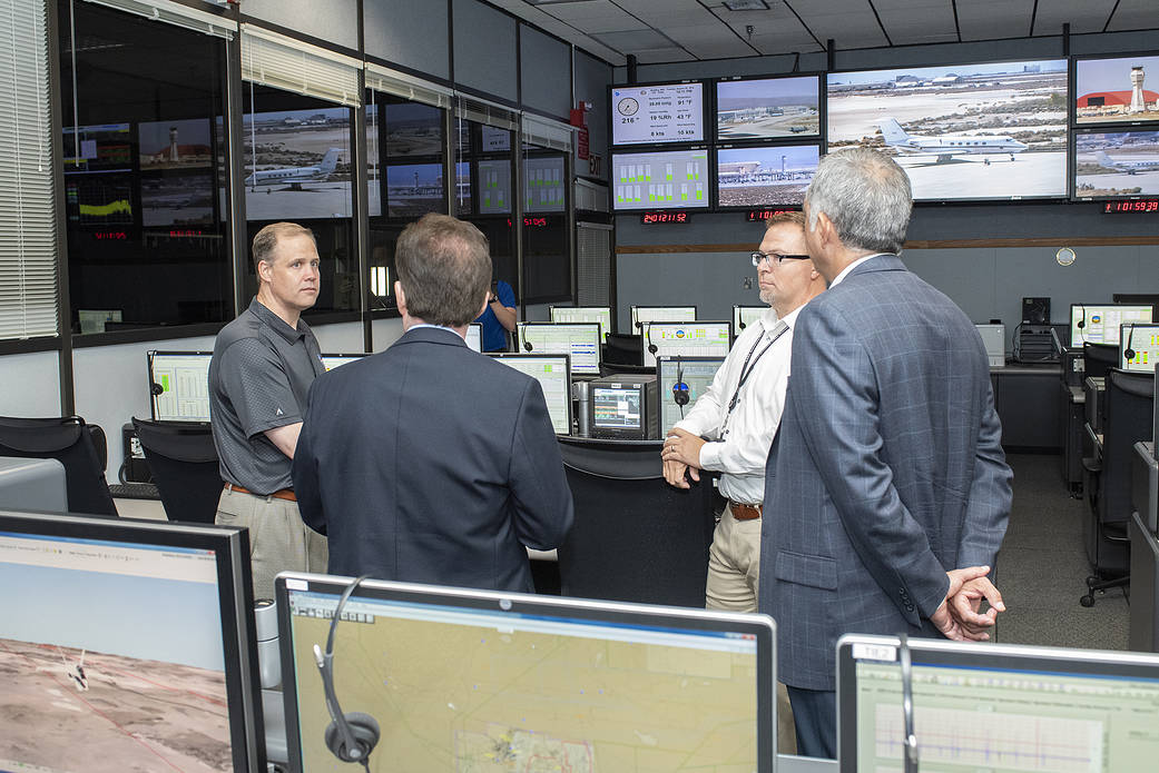 NASA Administrator Bridenstine tours an AFRC Mission Control room.
