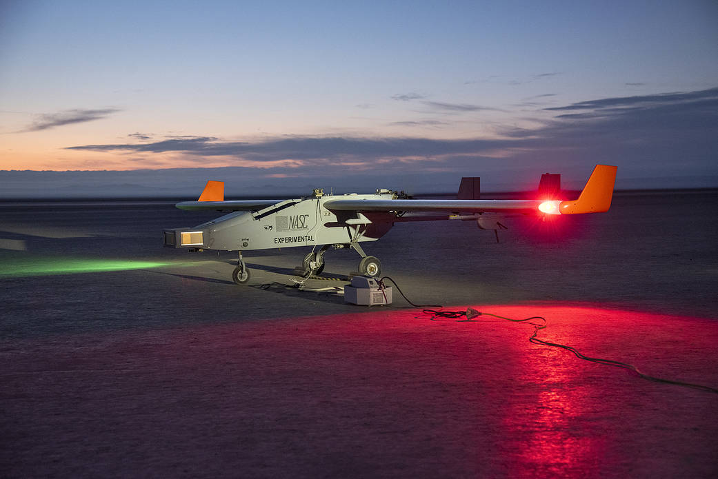 The Navmar Applied Sciences Corporation’s TigerShark prepares for its final takeoff at Edwards Air Force Base.