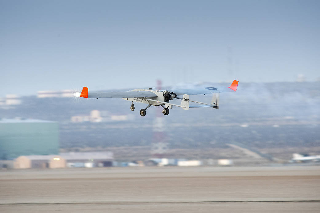 The TigerShark unmanned aircraft by Navmar Applied Sciences Corporation flew over the skies at NASA’s AFRC.