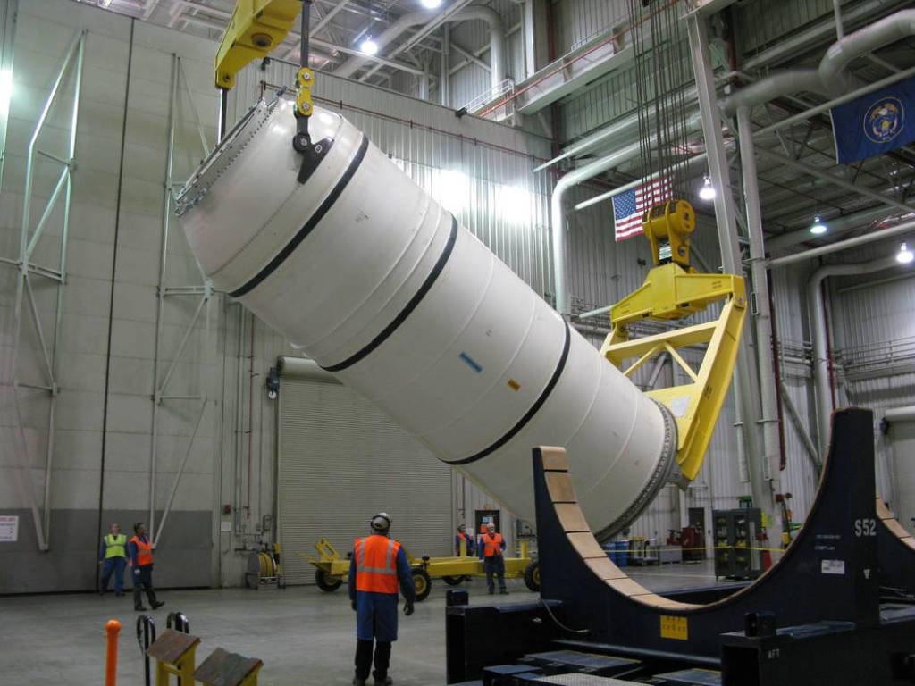 The final segment of the full-scale version of a five-segment solid rocket motor for NASA's new rocket, the Space Launch System.
