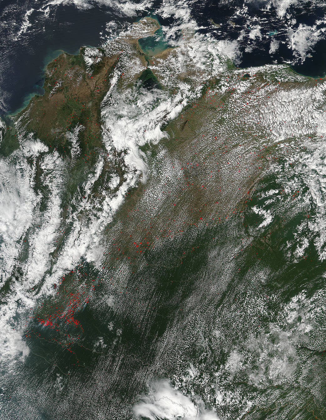 Suomi NPP image of fires in Colombia and Venezuela