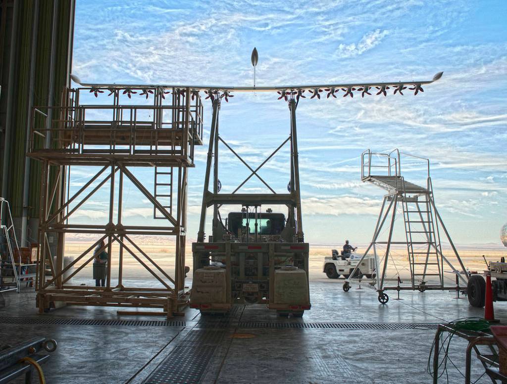 The integrated experimental testbed sits in a hangar at AFRC.