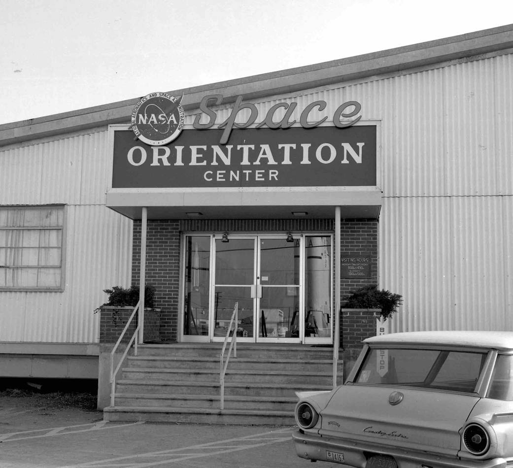 Front entrance to the Space Orientation Center at NASA’s Marshall Space Flight Center. Photo taken on December 28, 1964.