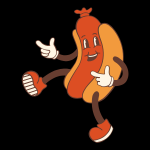 a smiling cartoon hot dog