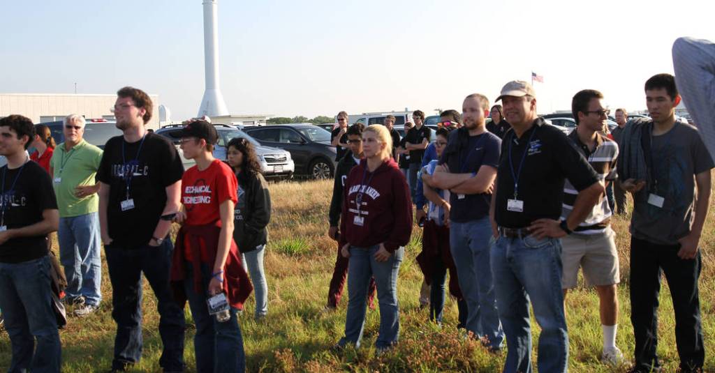 Students and teachers wait to view the RockOn launch.