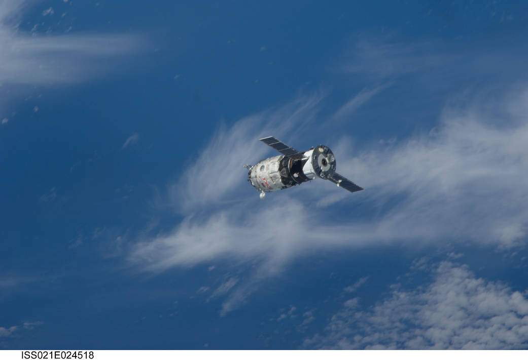 The unpiloted Poisk approaches the International Space Station