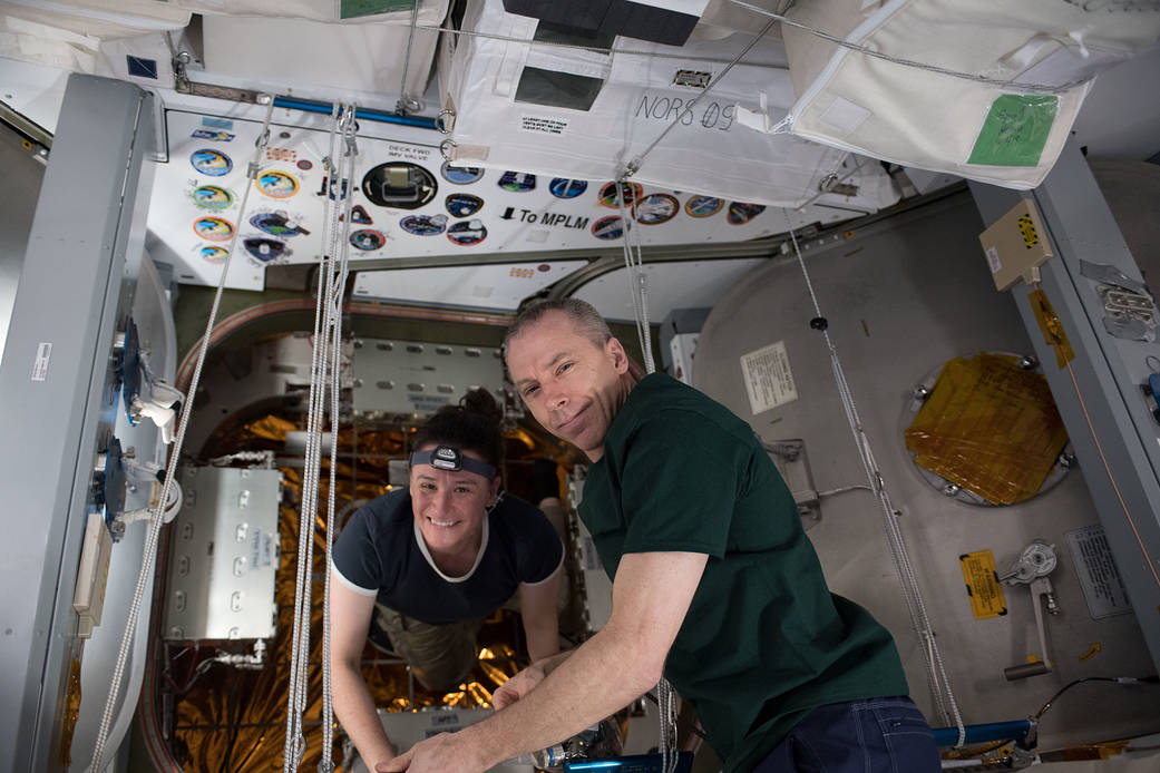 NASA astronauts Serena Auñón-Chancellor and Drew Feustel