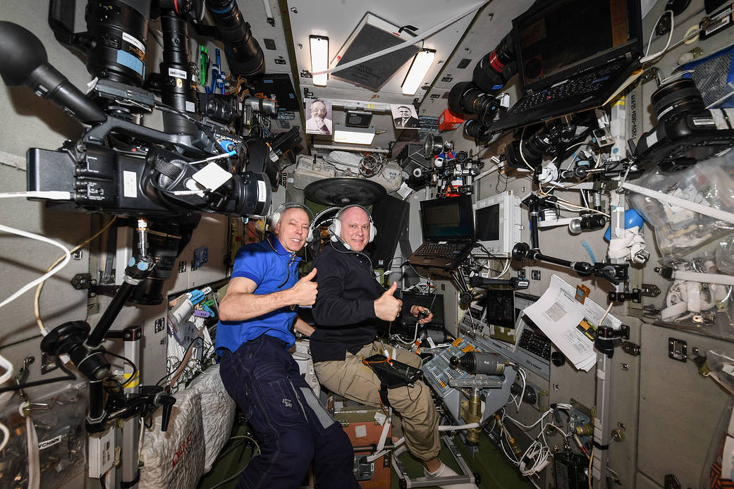 Expedition 56 crew members Drew Feustel and Oleg Artemyev