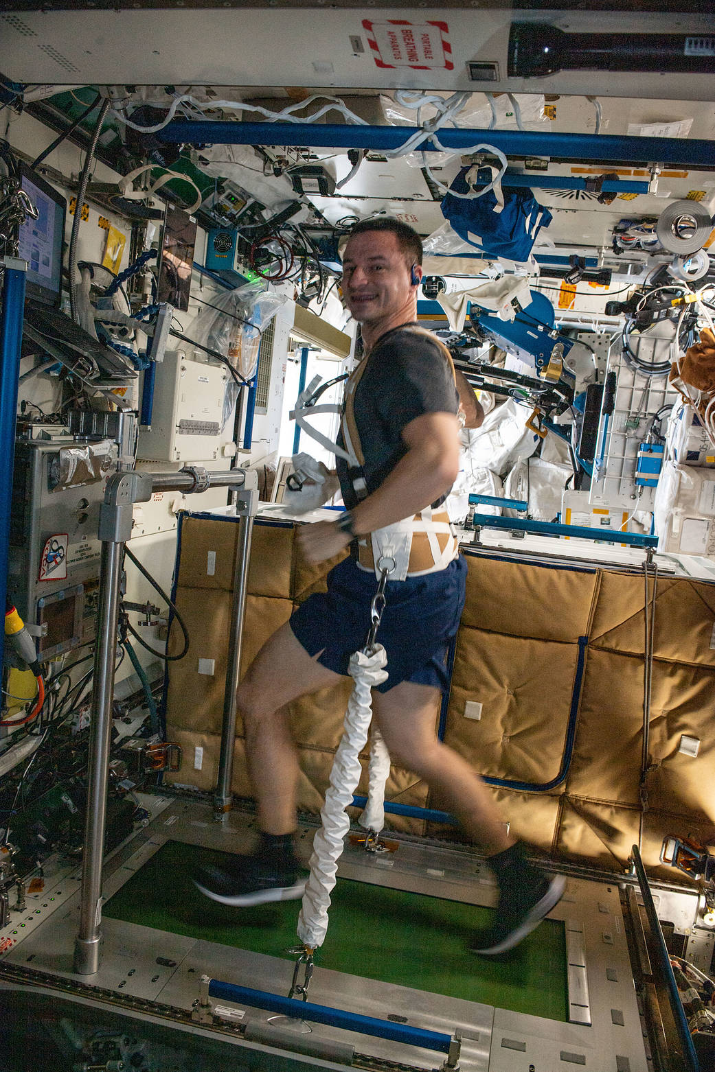 Astronaut Andrew Morgan jogs on COLBERT