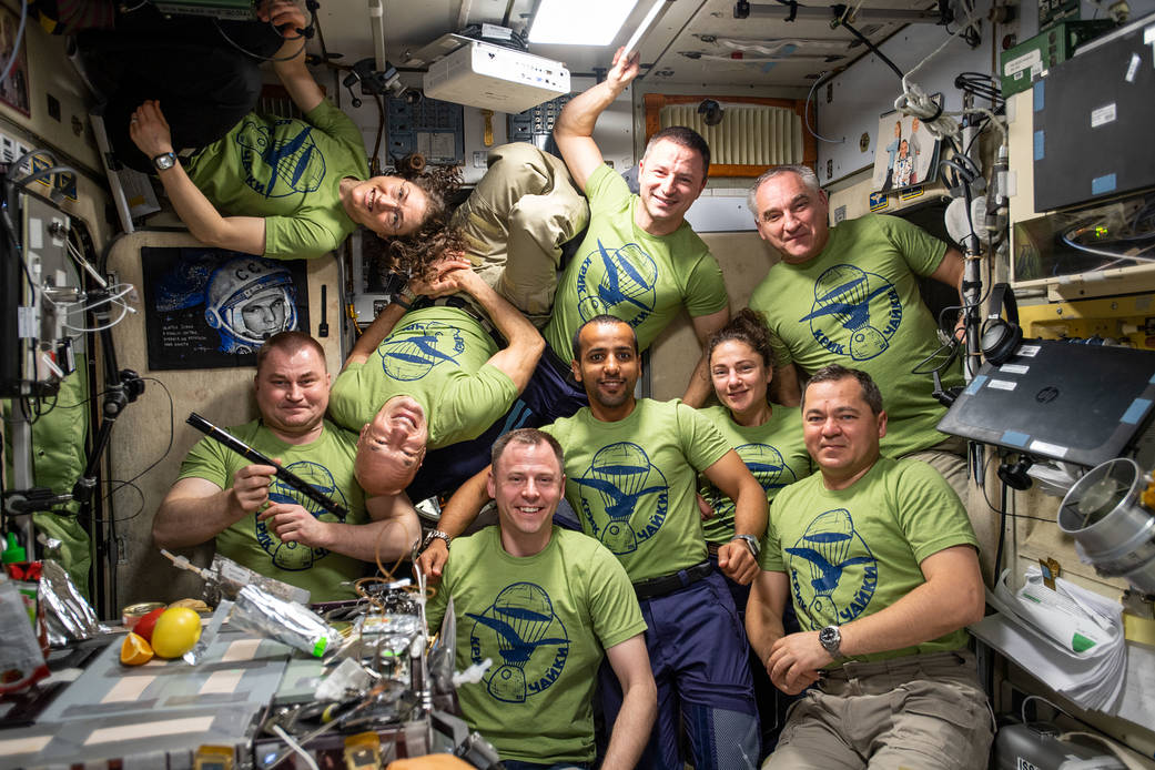 The nine-member space station crew