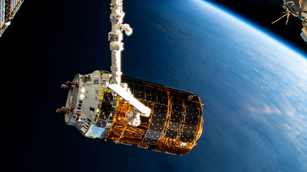 Japan's HTV-8 resupply ship before release from the Canadarm2