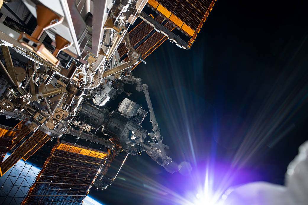 The sun beams during a spacewalk