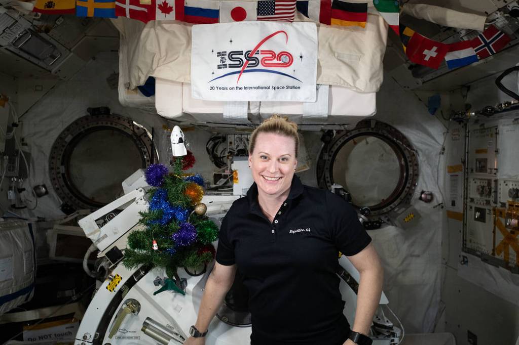 NASA astronaut Kate Rubins poses for a holiday season portrait