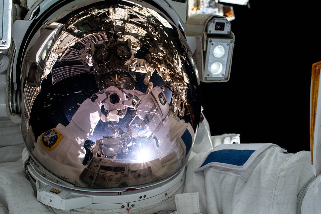 Astronaut Thomas Pesquet takes a "space-selfie" during a spacewalk