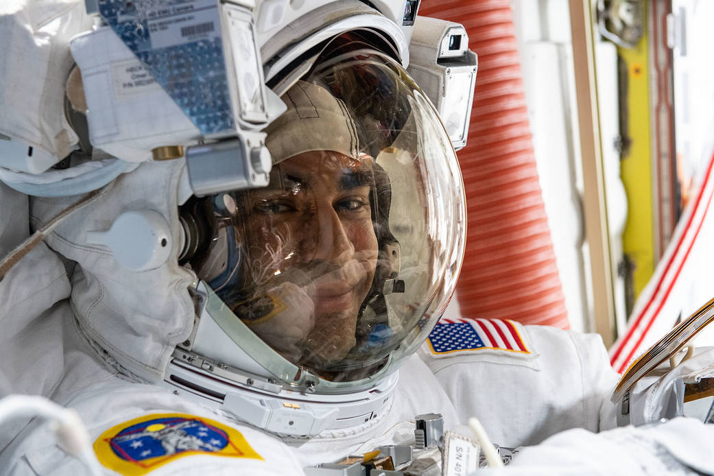 Astronaut Raja Chari prepares for a spacewalk