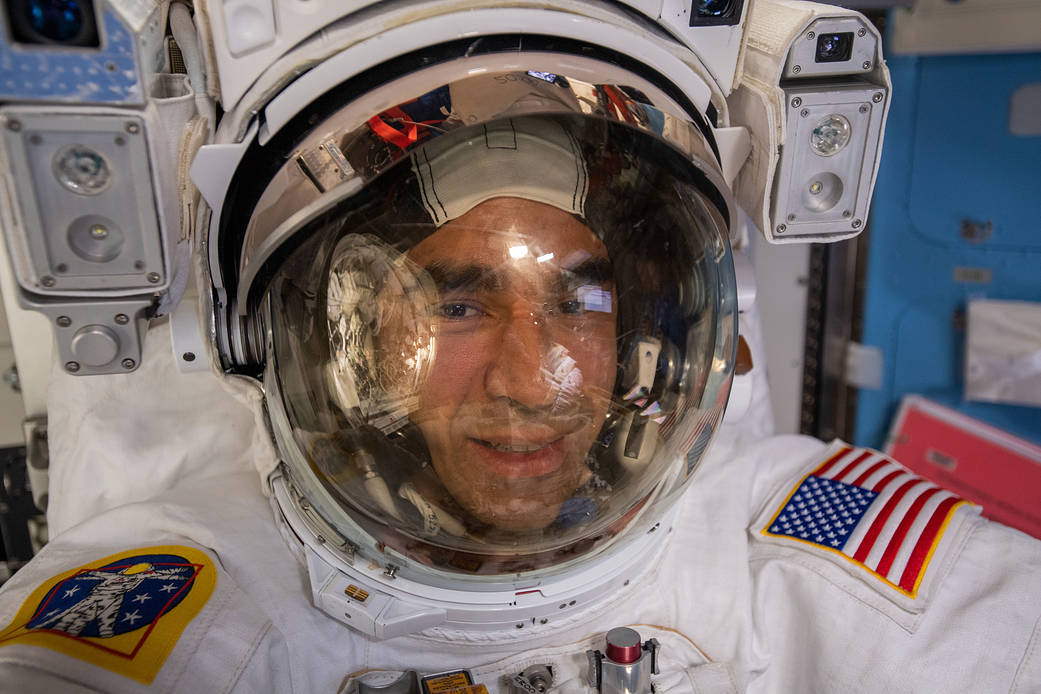 Astronaut Raja Chari in his U.S. spacesuit