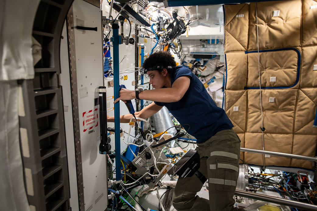 Astronaut Jessica Watkins is pictured during maintenance operations