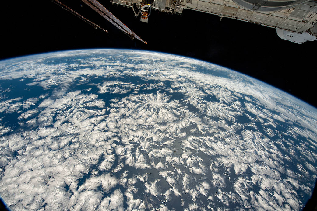 A partly cloudy Pacific Ocean off the coast of Peru