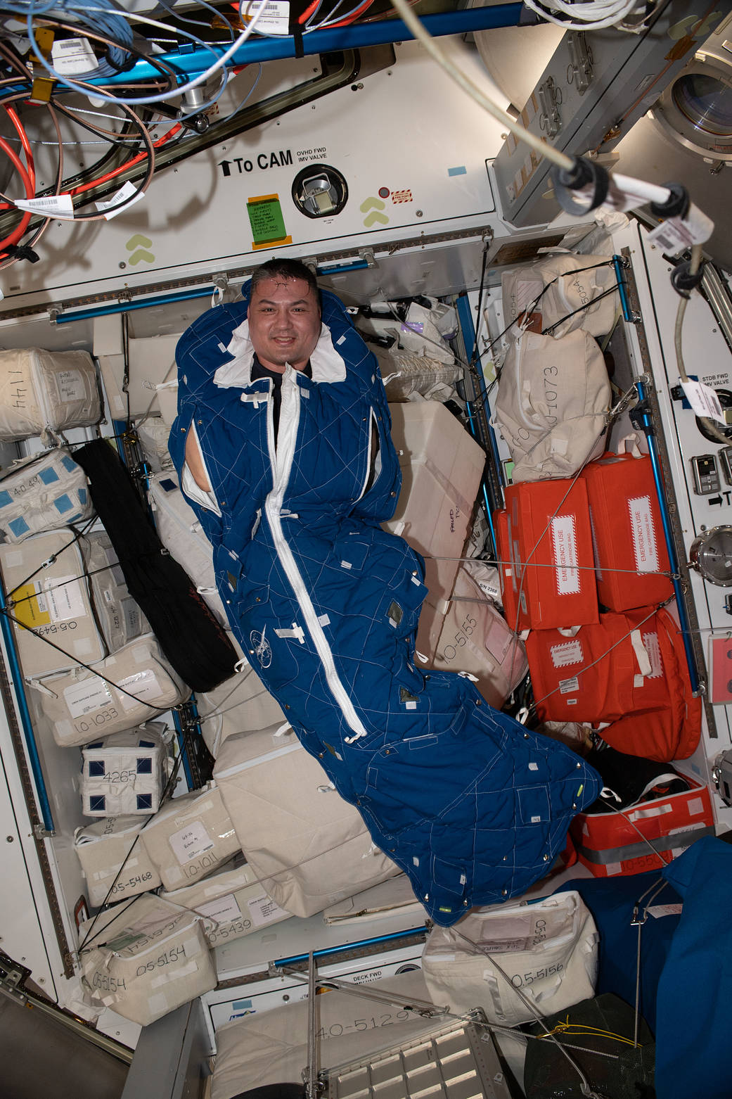 inside space station sleeping