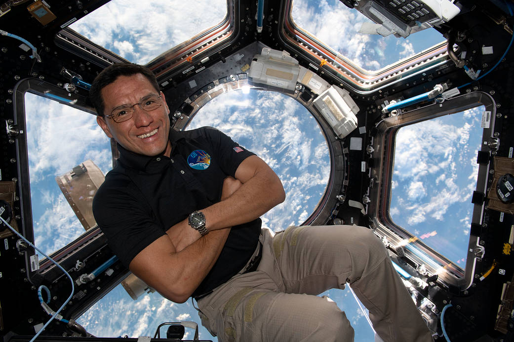 Astronaut Frank Rubio is pictured inside the cupola