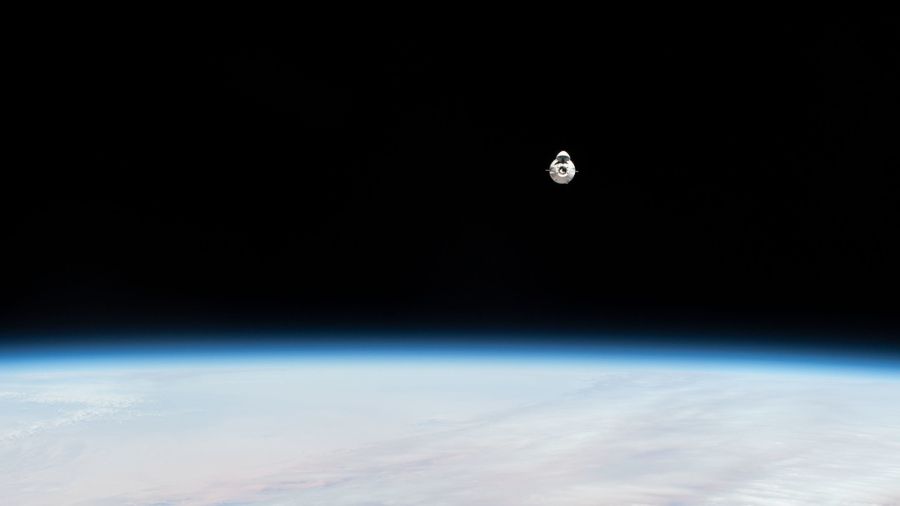 A SpaceX Dragon cargo craft is seen approaching the International Space Station on Nov. 27, 2022.