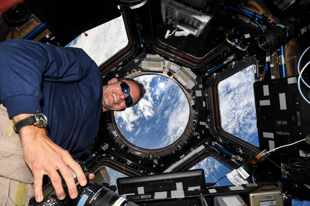 Astronaut Josh Cassada is pictured inside the seven-window cupola