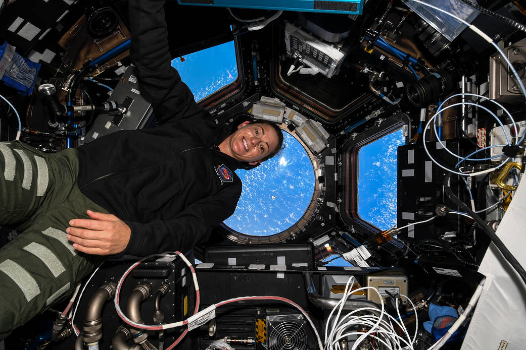 Astronaut Nicole Mann is pictured inside the seven-window cupola