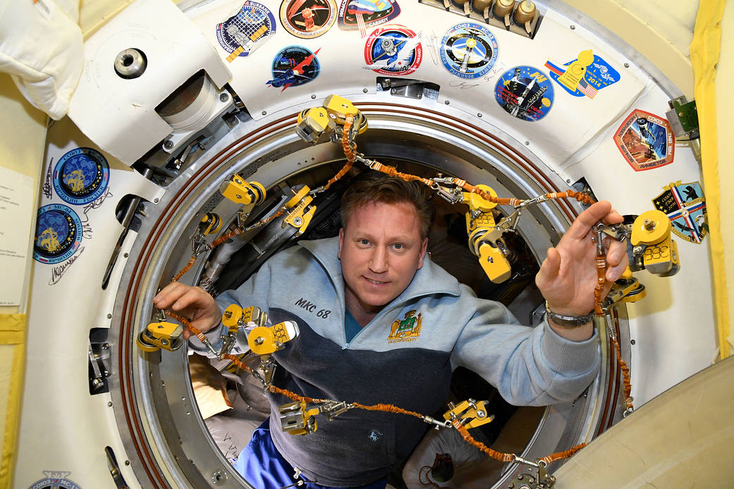 Cosmonaut Sergey Prokopyev is pictured aboard the space station