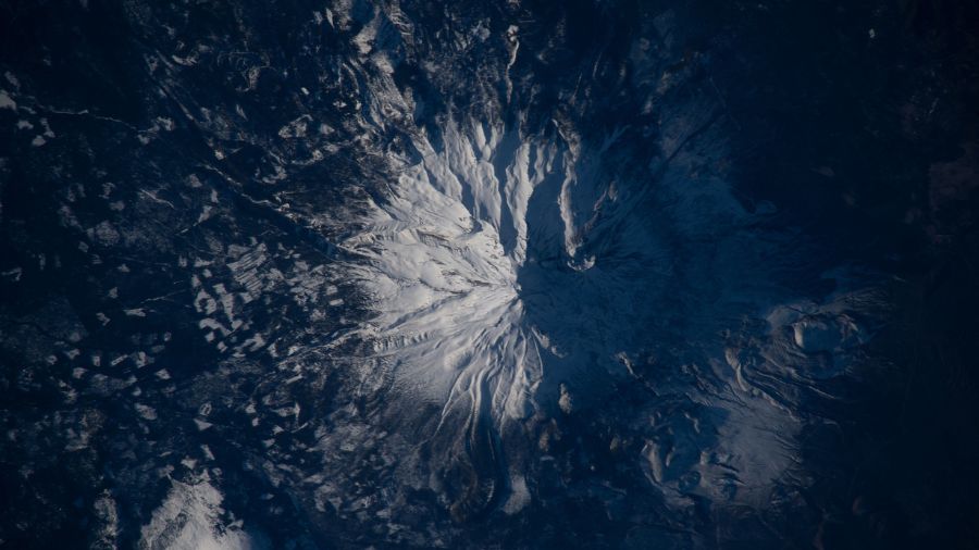 This view of Mount Shasta in California was photographed from the International Space Station as it orbited 260 miles above on Feb. 12, 2023.