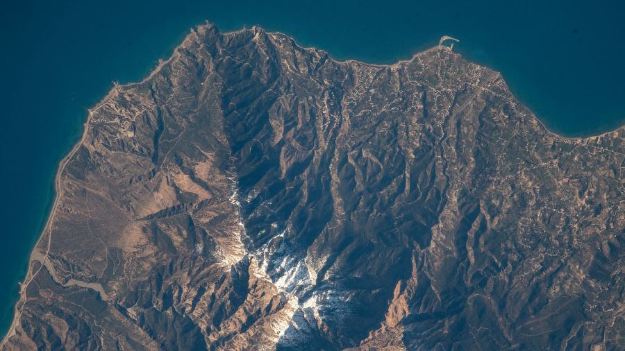 The southern coast of Turkey on the Mediterranean Sea near Syria is pictured from the International Space Station as it orbited 264 miles above on Feb. 14, 2023.