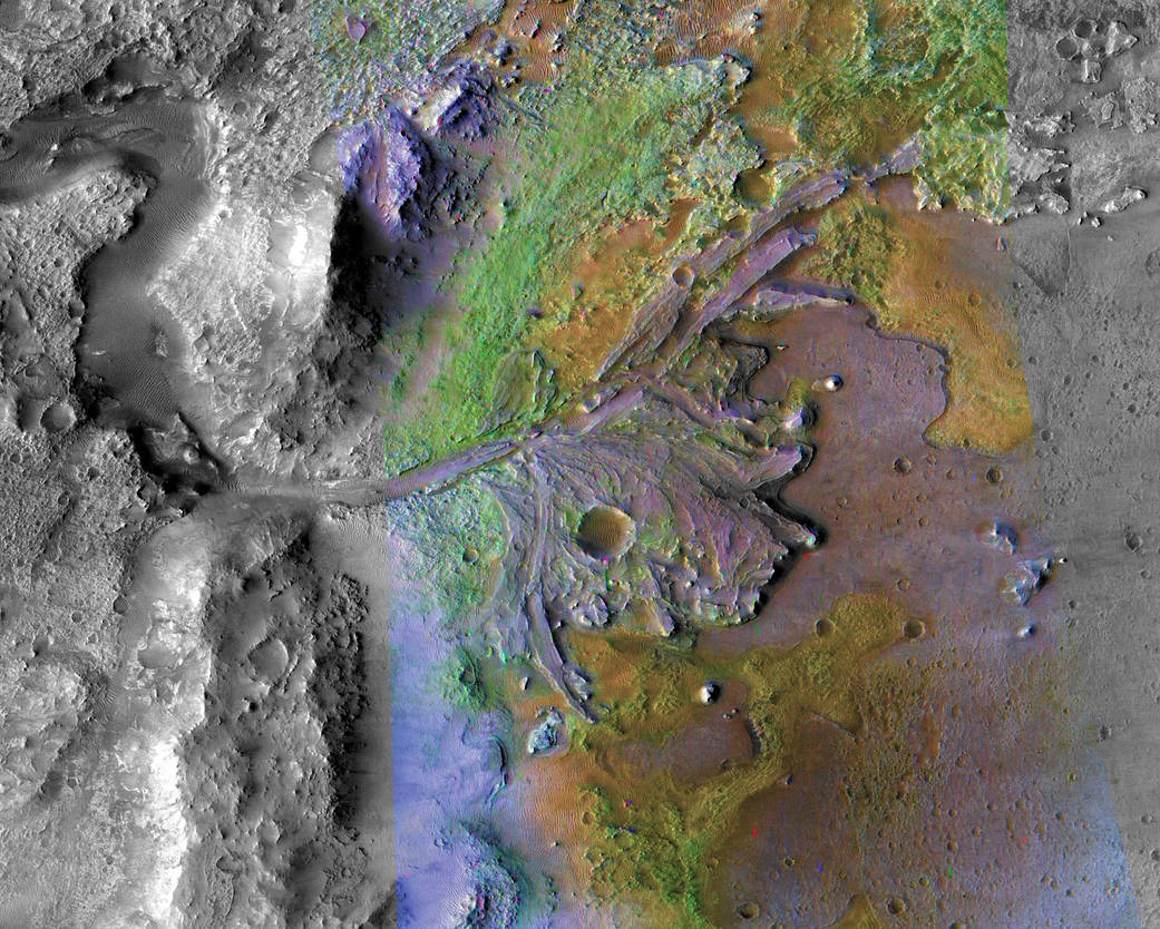 Jezero Crater delta on Mars, combining information from two instruments on NASAs MRO 