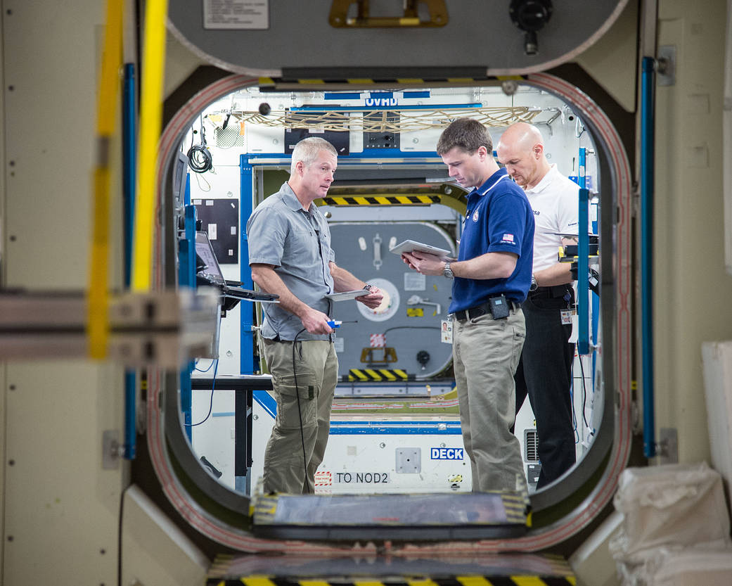 Astronauts Steve Swanson, Reid Wiseman and Alexander Gerst