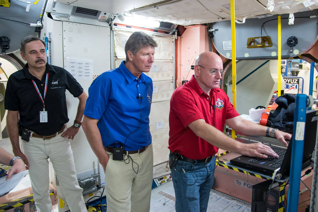 Mikhail Kornienko, Gennady Padalka and Scott Kelly