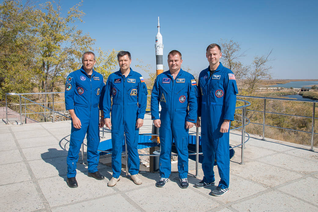 Expedition 57 prime and backup crew members at the Cosmonaut Hotel crew quarters