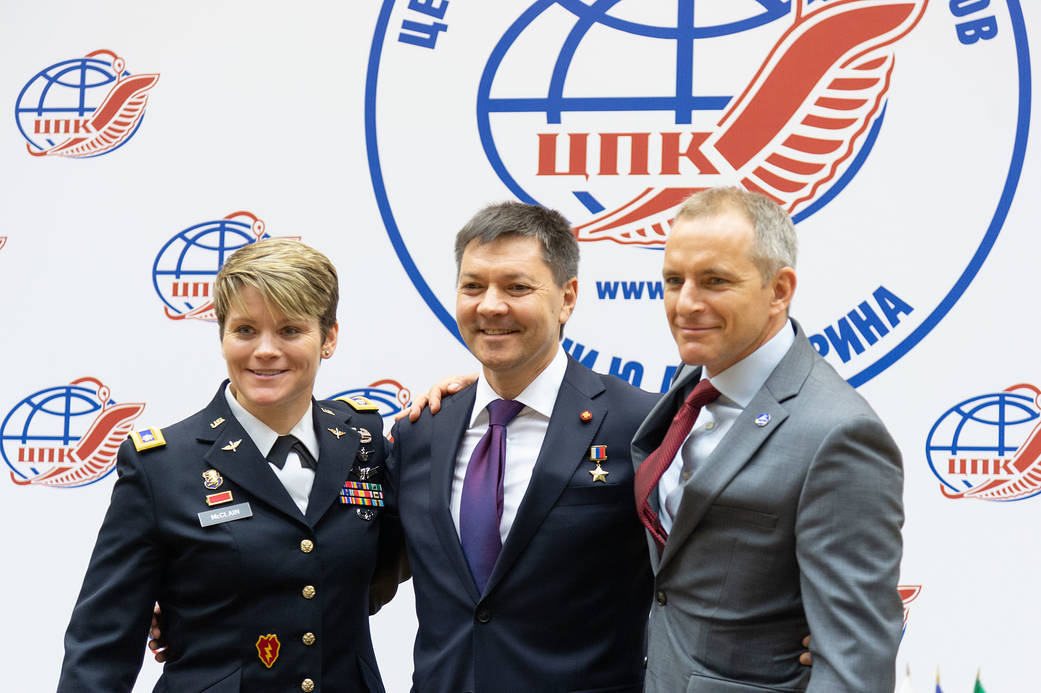 Expedition 58 crew members following the crew’s news conference