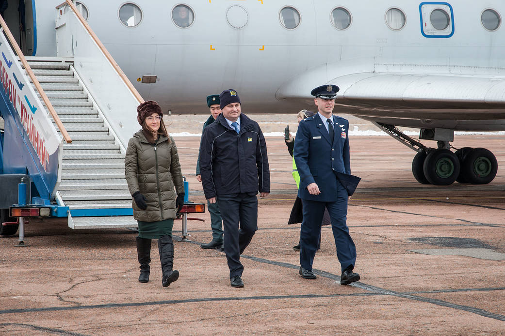 Expedition 59 crew members arrive at the Baikonur Cosmodrome in Kazakhstan