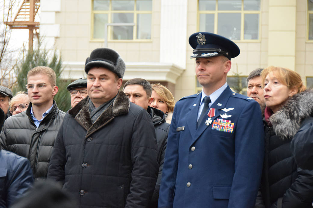 Nick Hague attends a ceremony in which he received the medal of the Order of Courage