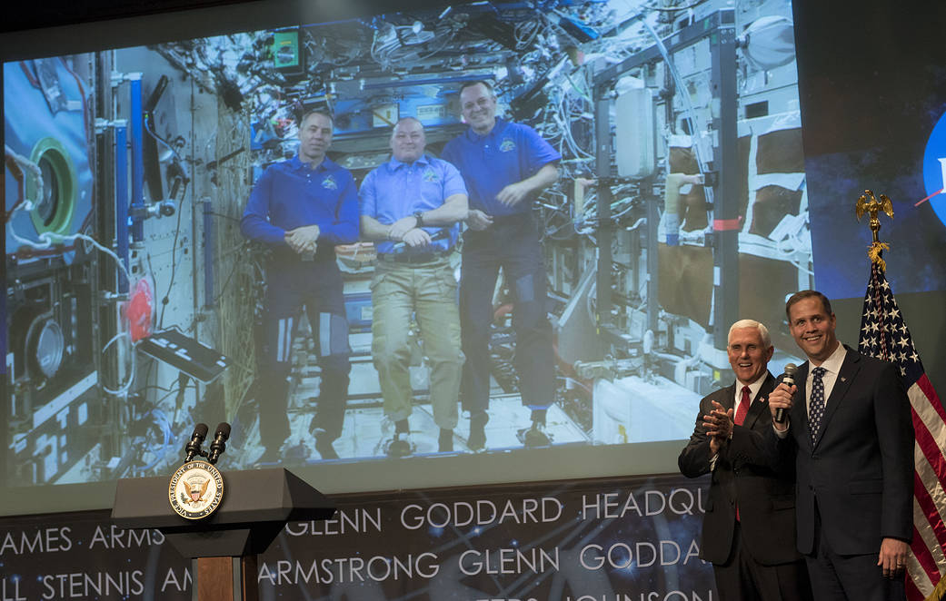 Vice President Pence, Administrator Bridenstine speak via video link to space station astronauts